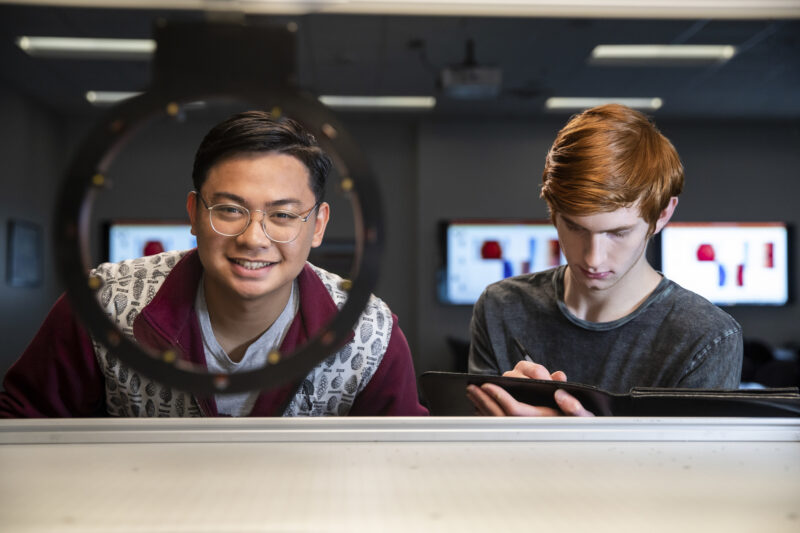 ACC Engineering students Raphael Evangelista (left) and Max Wittliff (right) pose for a portrait at the Highland Campus.